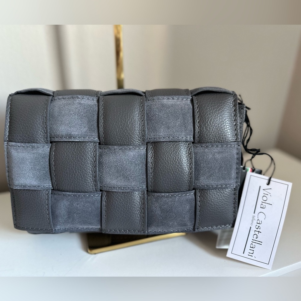 VIOLA CASTELLANI Cenere Suede Padded Woven Crossbody Made In Italy